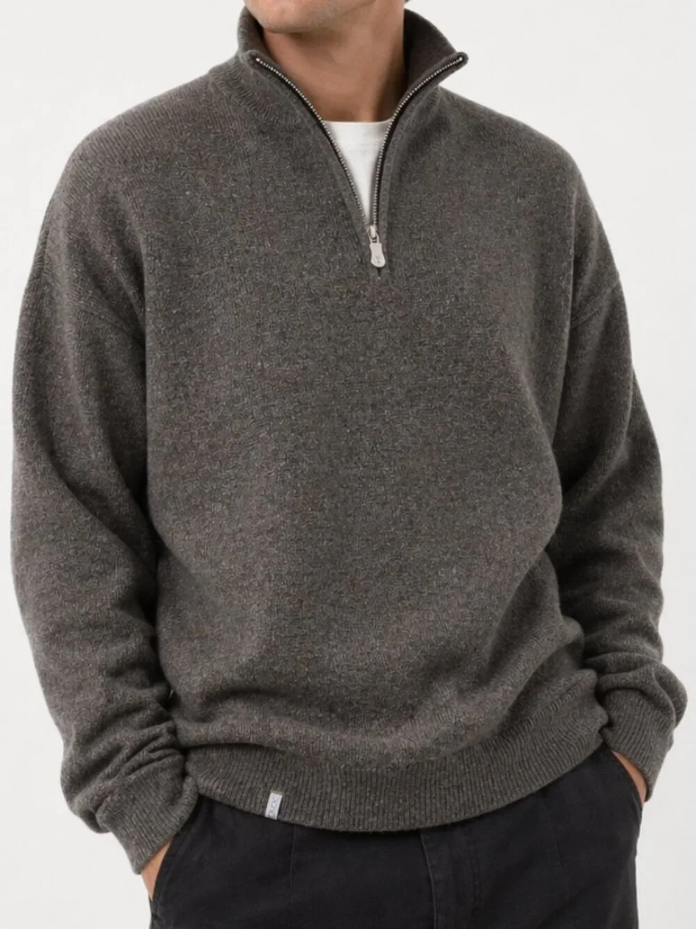 QOR 100% Cashmere 1/4 Zip Gray Thermal Sweater Large